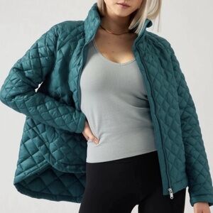 EUC Athleta Whisper Featherless Quilted Zip Up Jacket Teal Green 3X Retail $199